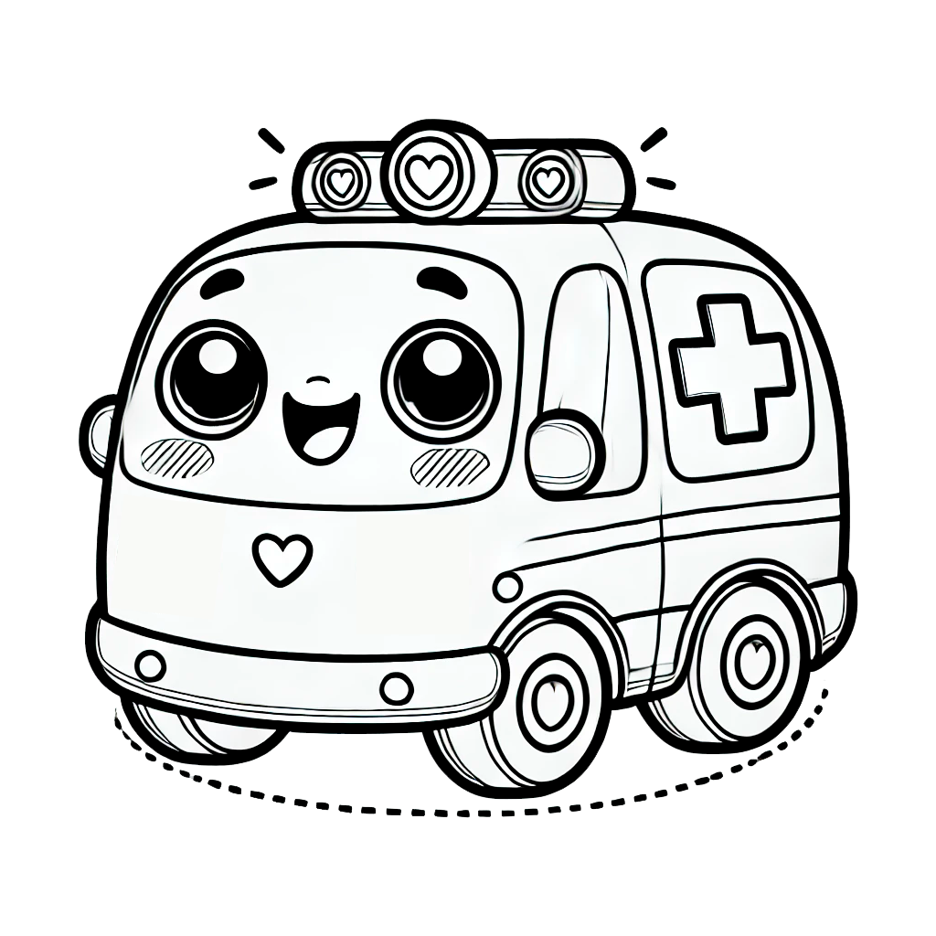 En smilende tegneserie ambulance