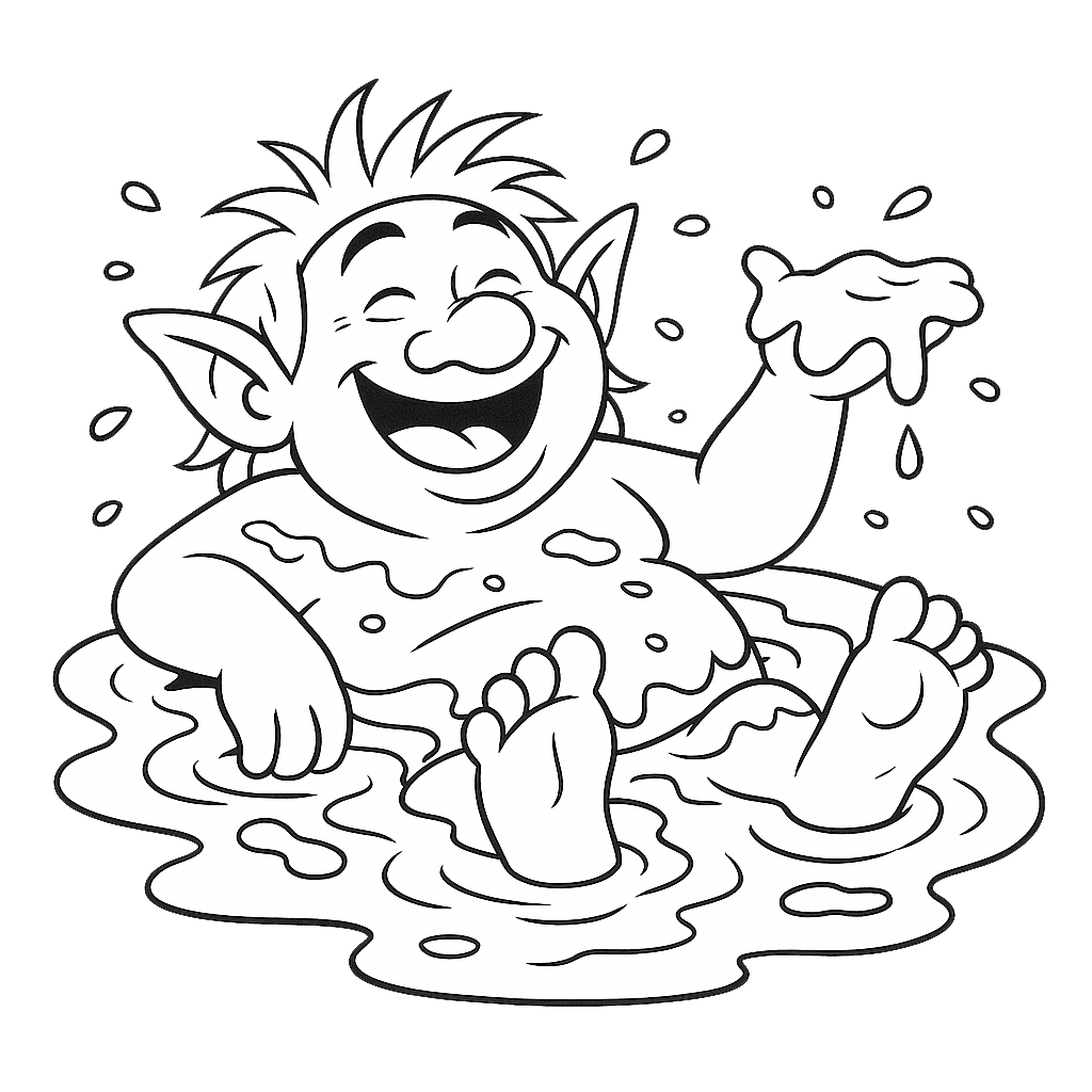 En tyk trold tager sig et mudderbad